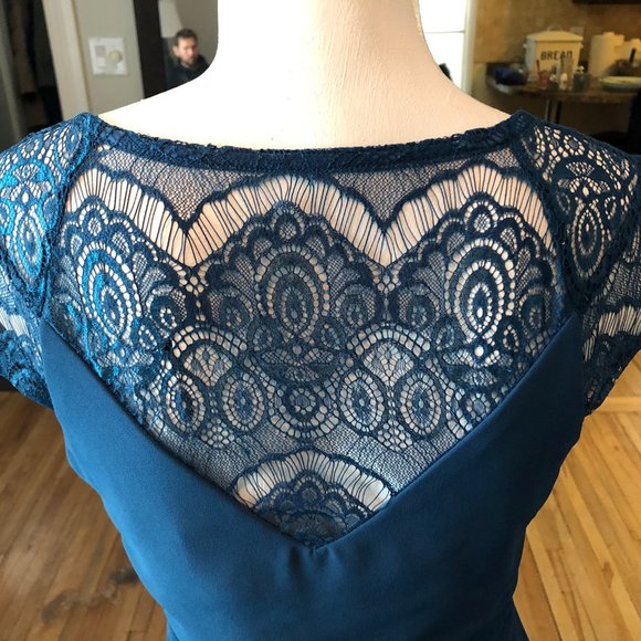 Blue Knee Length Bridesmaid Dress - Hush Collection + Rhinestone Sash - Picture 4 of 15